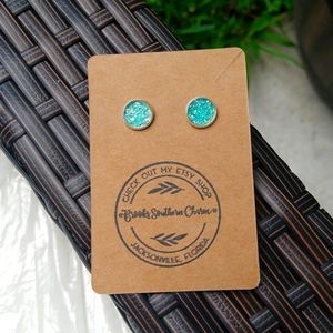 Aqua Sparkly Stud Earrings